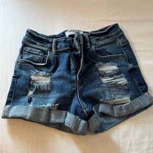 Wax Jean Blue Distressed High-Waisted Jean Shorts